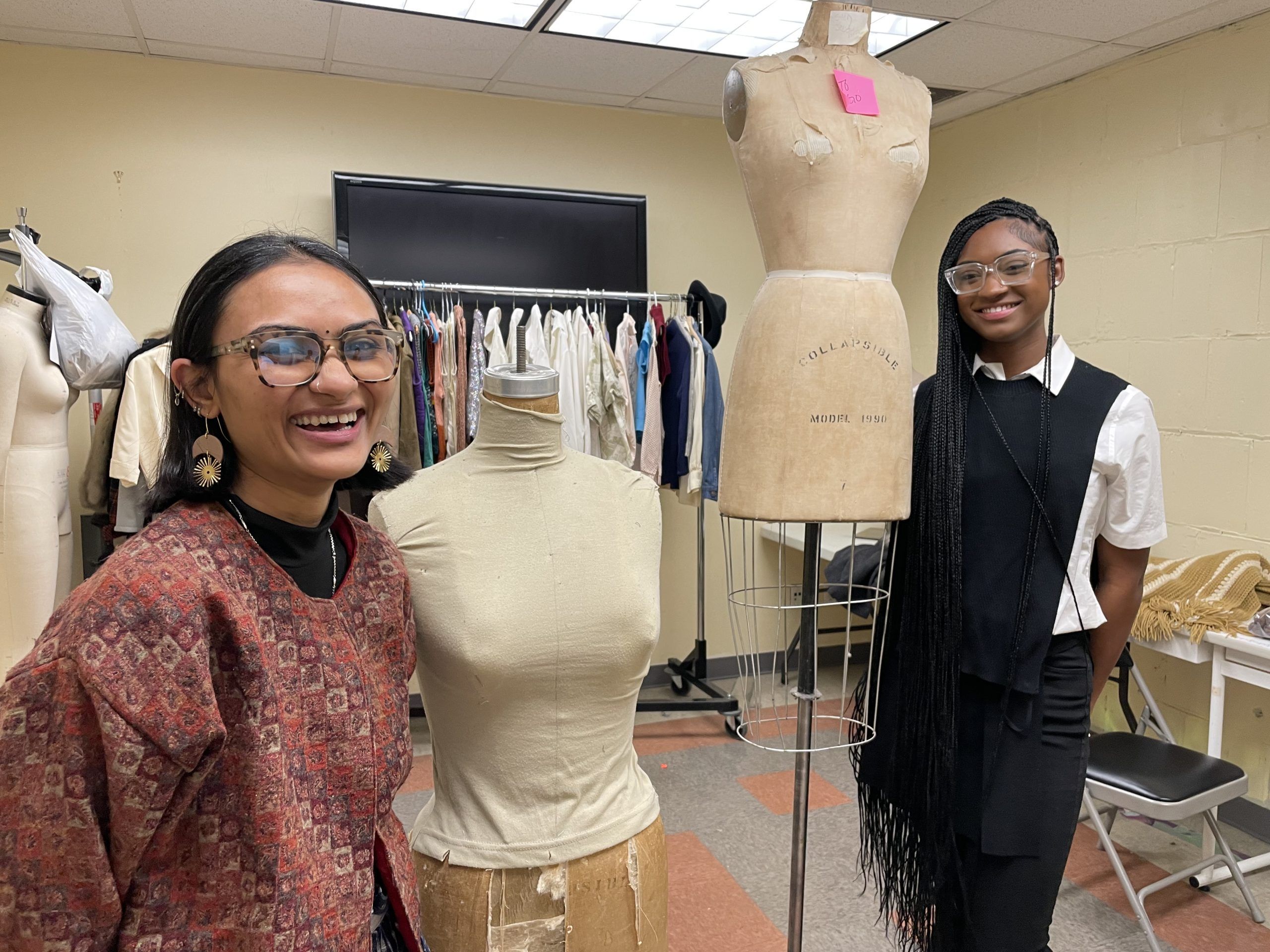 Nikita Shah (left) and Leilani Bell (right) in the MFTA Designer-in-Residence studio